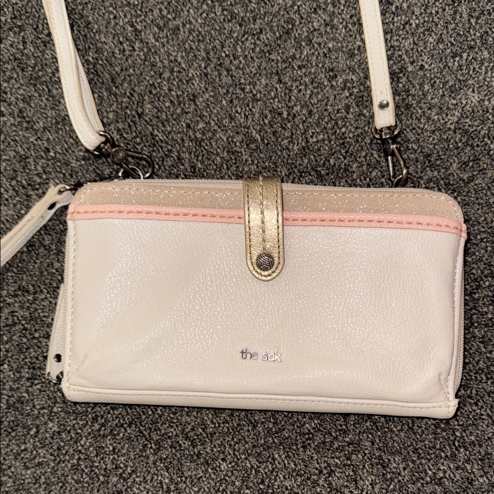 The Sak White, Pink & Gold Crossbody Wristlet